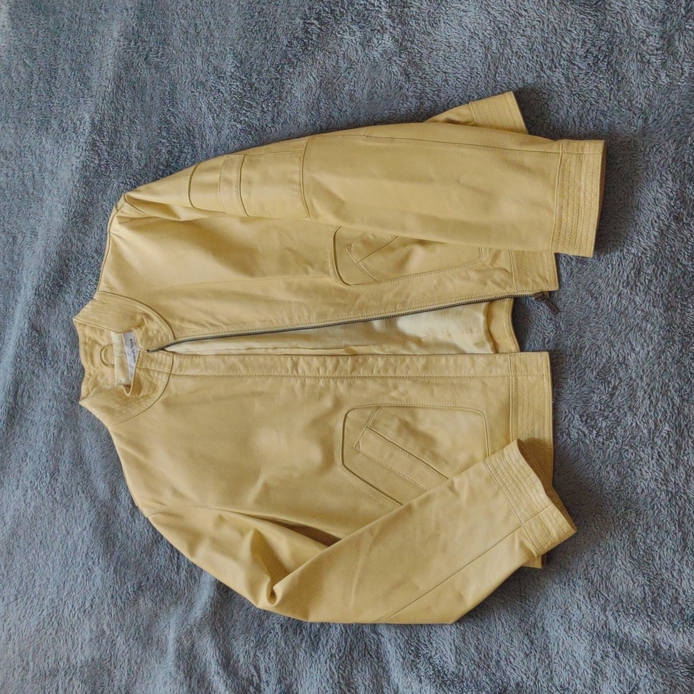 Yellow Genuine Leather Bomber Jacket